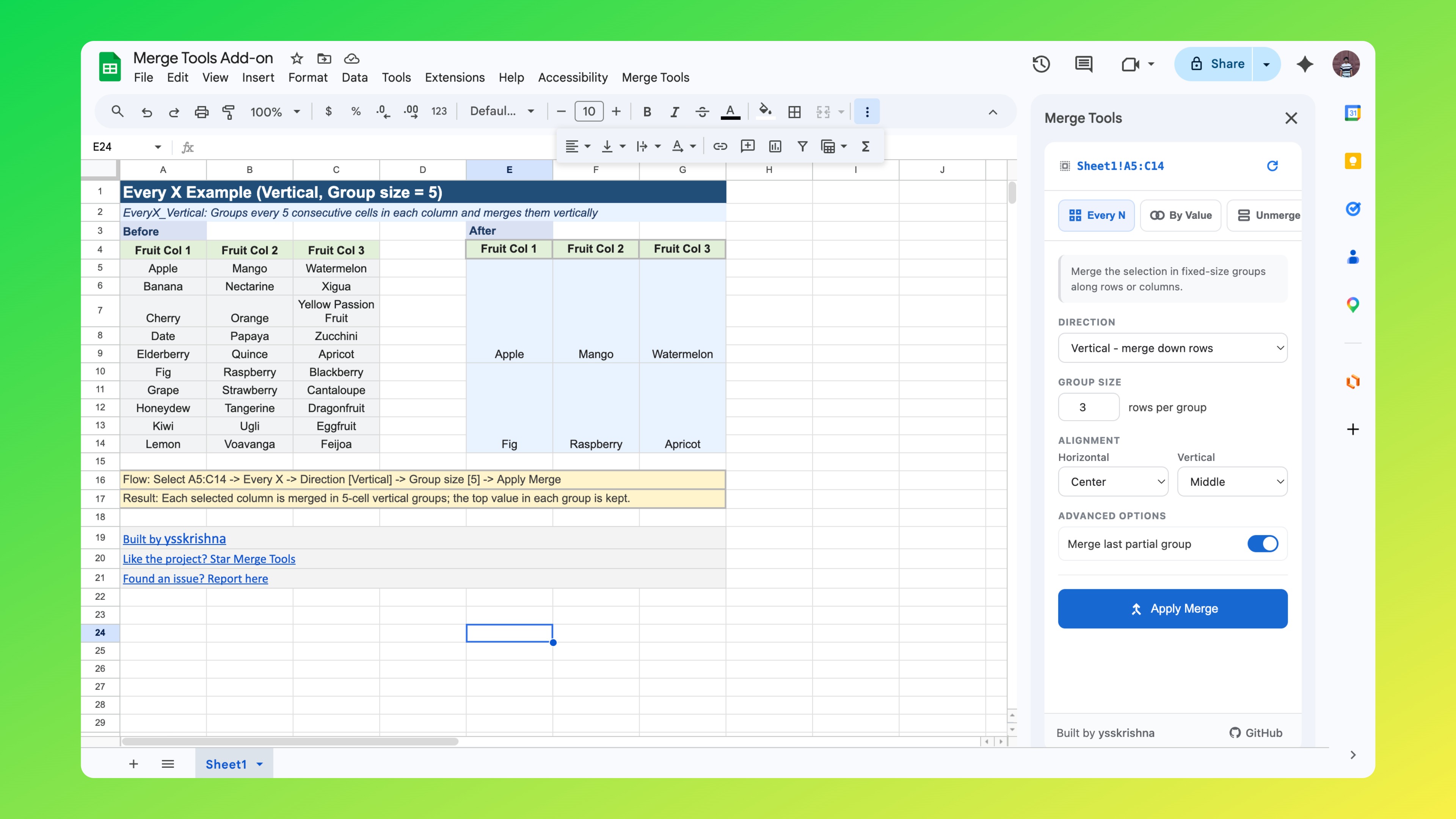 Merge Tools main view