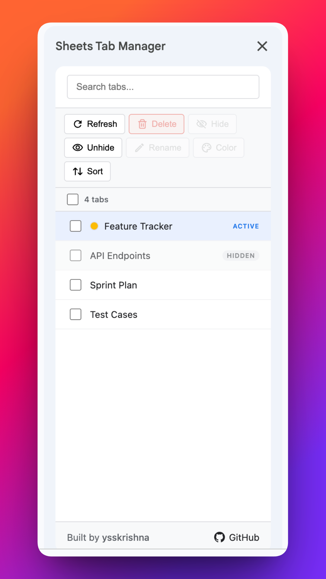 Sheets Tab Manager screenshot 1