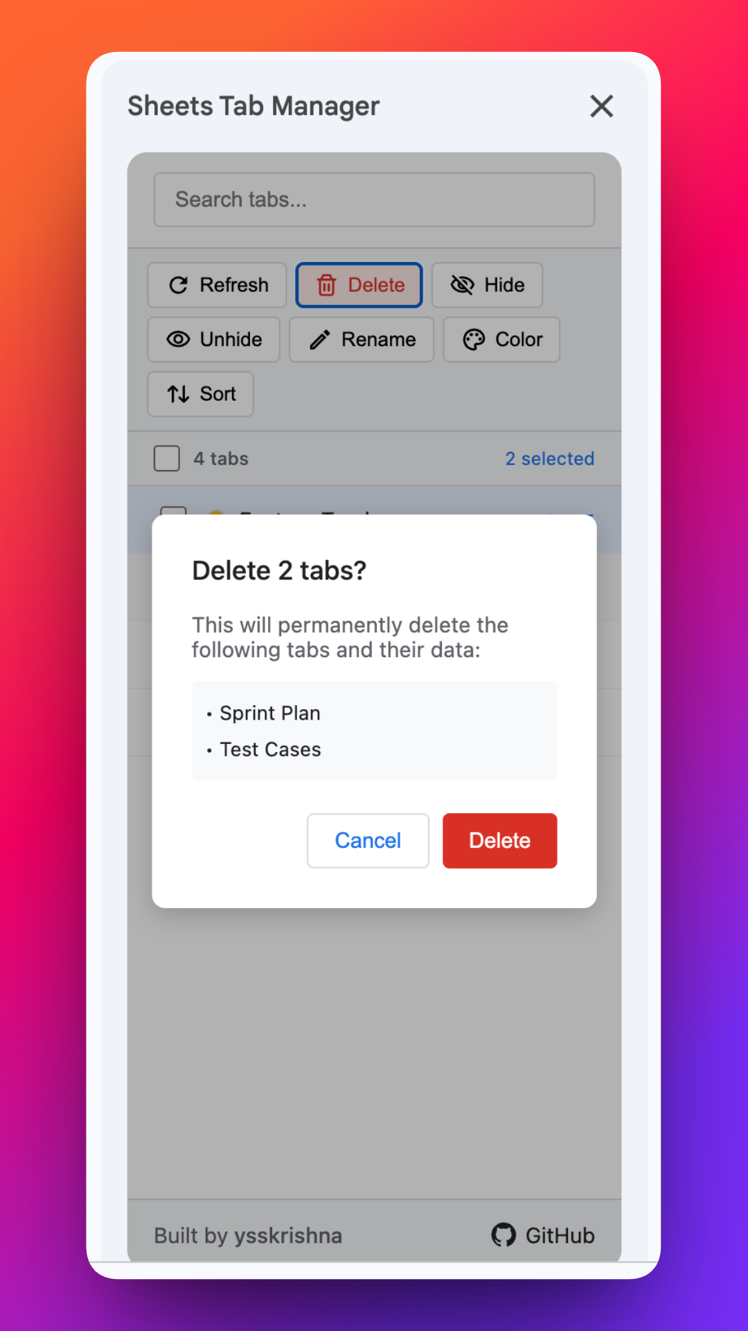 Sheets Tab Manager screenshot 2